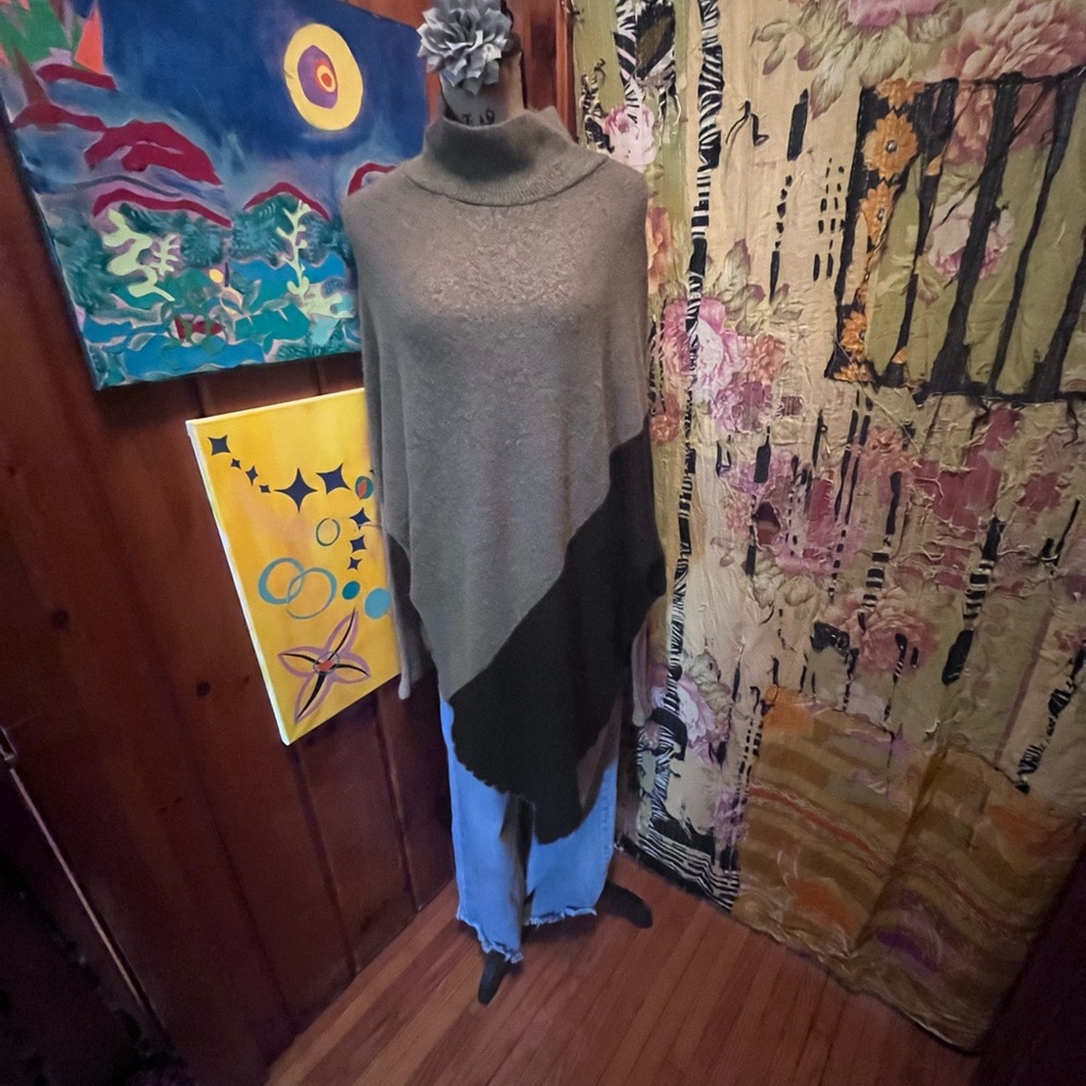 MEXICALI BLUES Two-Toned, Assymetrical Poncho Sweater